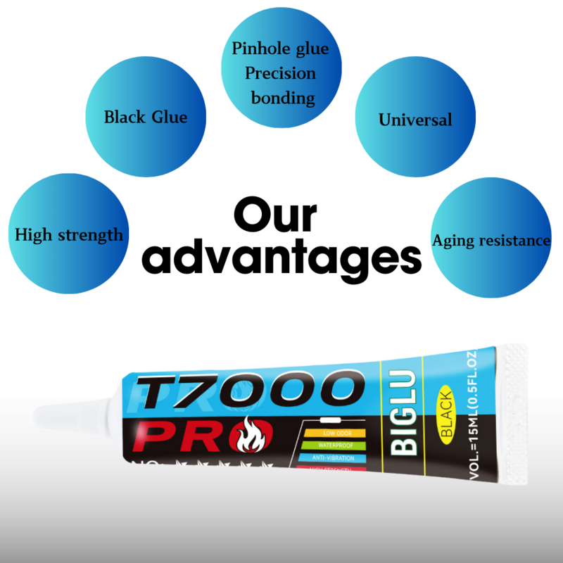BIGLU-pegamento T7000 PRO para reparación de teléfono, adhesivo de goma con aplicador de precisión, color negro, contacto Universal para zapatos, altavoz Lound, T-7000