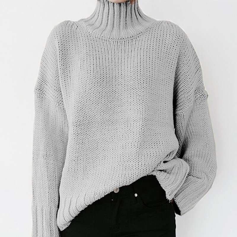 Jesienno-zimowy 2023 damski sweter z golfem gruby ciepła odzież uliczna Top Oversized luźny, dzianinowy sweter damskie swetry