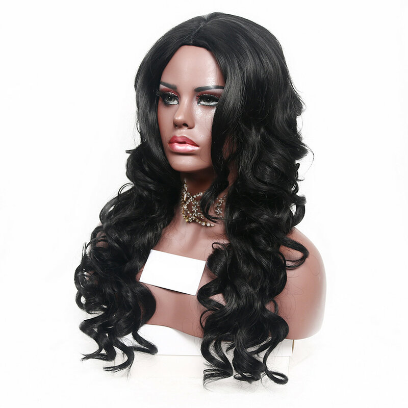 Synthetische Welle Perücke kausale Mode Center geteilt Perücke ca. 30 Zoll hitze beständige Haar Perücken natürliche Farbe für schwarze Frauen