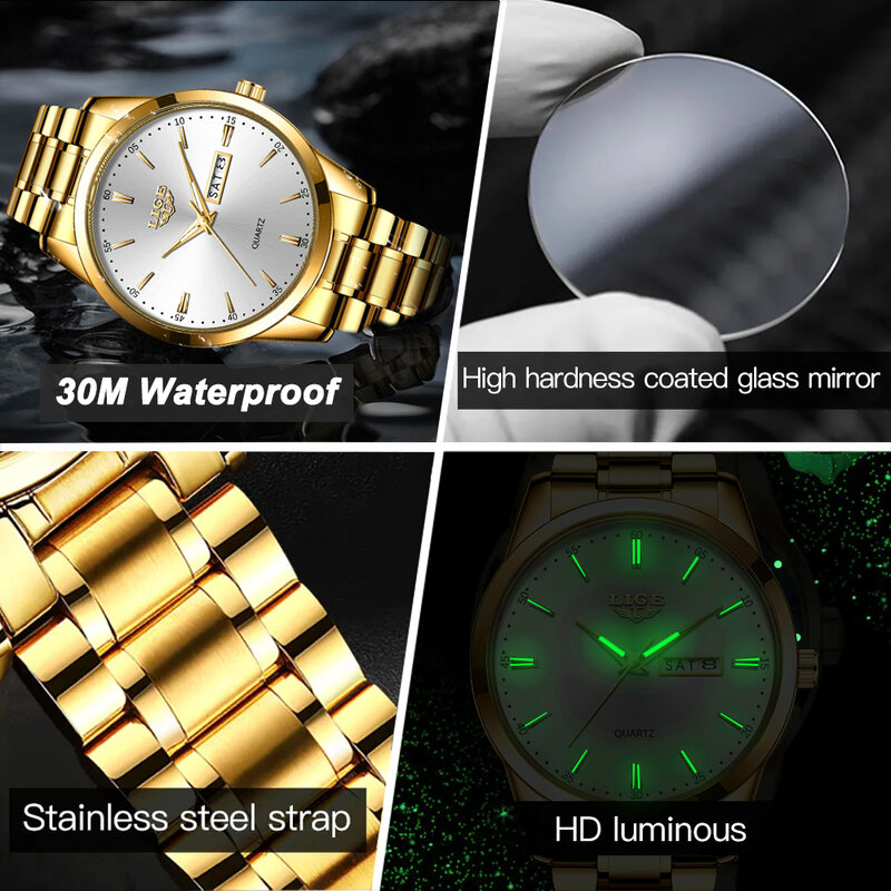 LIGE-Relógio de aço inoxidável impermeável masculino, cronógrafo de luxo, marca superior, esportes, nova moda