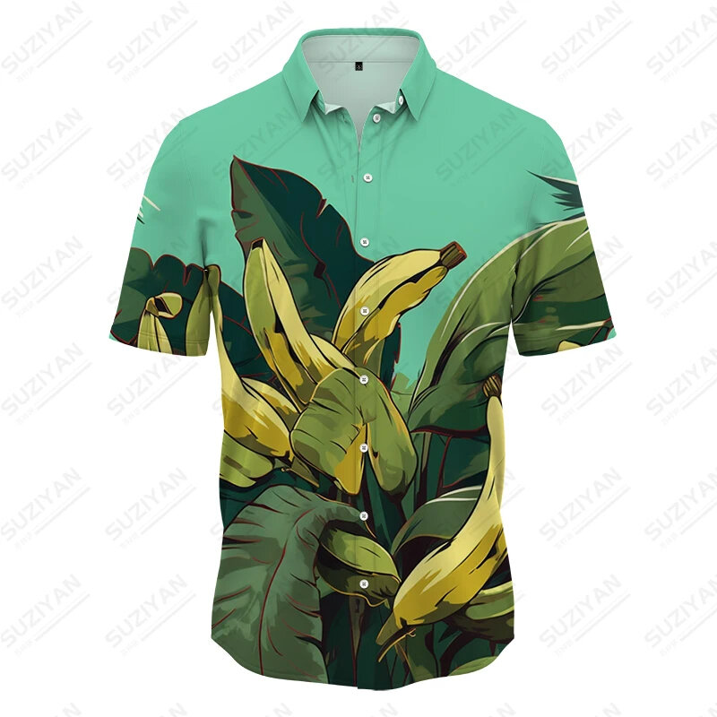Рубашка мужская Свободная с 3D-принтом, Стильная сорочка для отпуска, с тропическими растениями, банановыми листьями, лето
