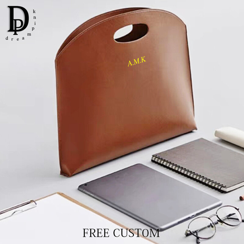 Luxury Design Custom Initials Laptop Bag Business Office Large Capacity PU Leather Briefcase Woman Fashion Slim Notebook Handbag