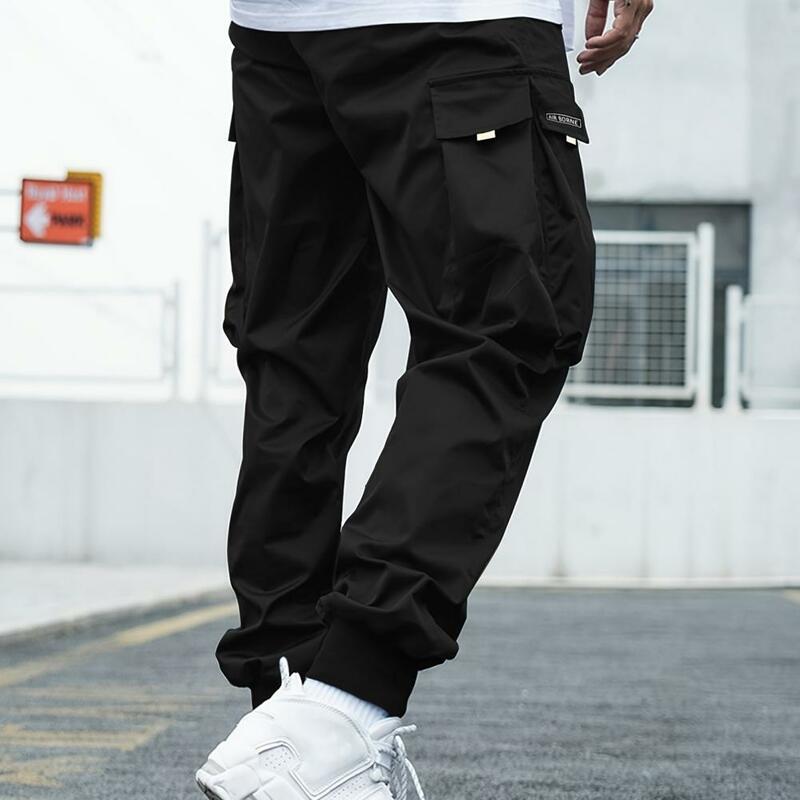 Pantalones Cargo para hombre, ropa de calle con cintura elástica, entrepierna, diseño con múltiples bolsillos, transpirable y cómodo