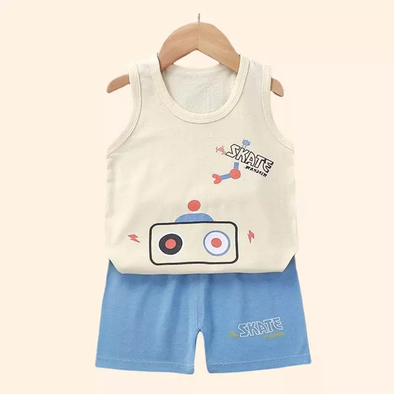 Conjunto de ropa para niños y niñas, chaleco de verano, camisetas de algodón para bebés, pantalones cortos, camiseta sin mangas