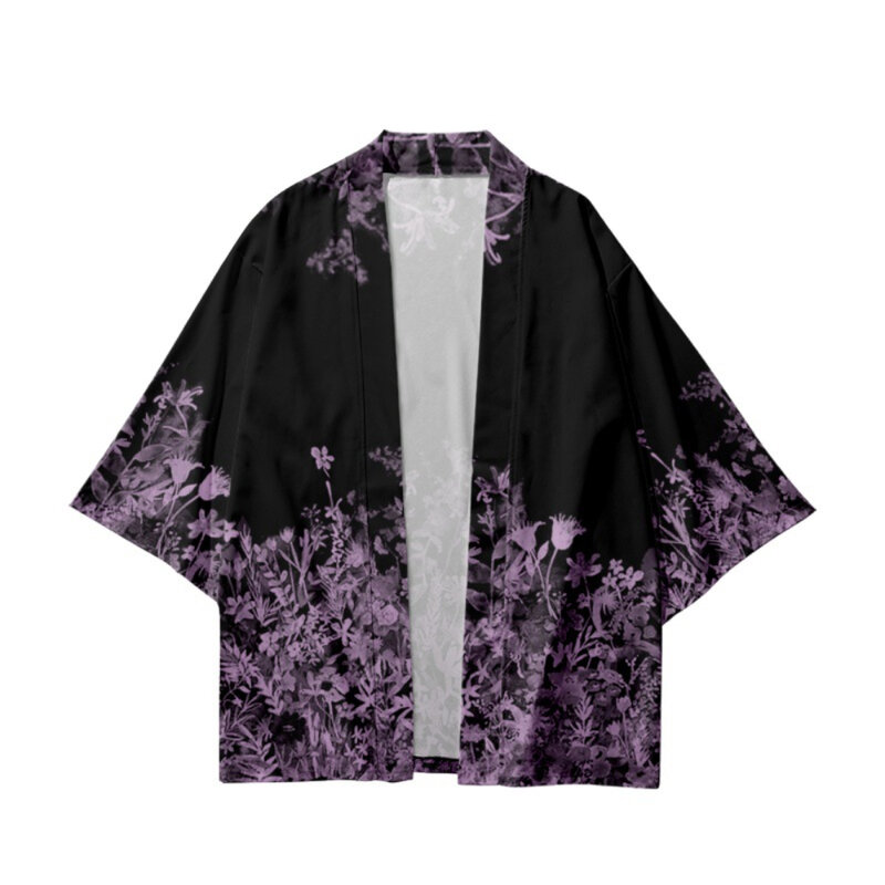 남녀공용 꽃 프린트 기모노 패션, 일본 가디건, 전통 코스프레, 유카타 하오리, 여름 해변 의류