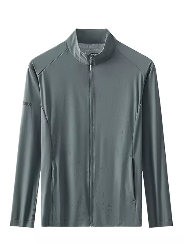 여름 UPF 40 + UV 차단 남성용 스킨 코트, 스탠드 칼라, 통기성 가볍고 얇은 시원한 자외선 차단 의류, 캐주얼 재킷, 플러스 사이즈 8XL