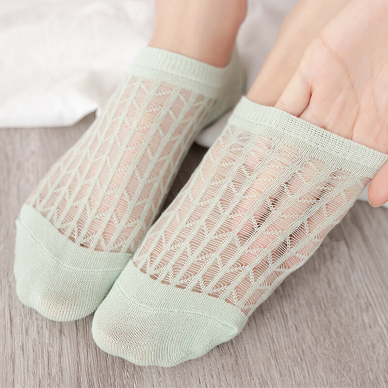 Calcetines tobilleros invisibles antideslizantes de silicona para Mujer, calcetín de algodón transpirable, 5 pares