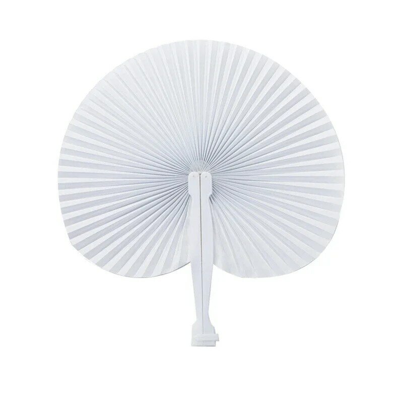 10Pcs White Folding Paper Fans Heart Shaped for Wedding Favor Party Decor Birthday Baby Baptism Guests Gifts Decorative Fans