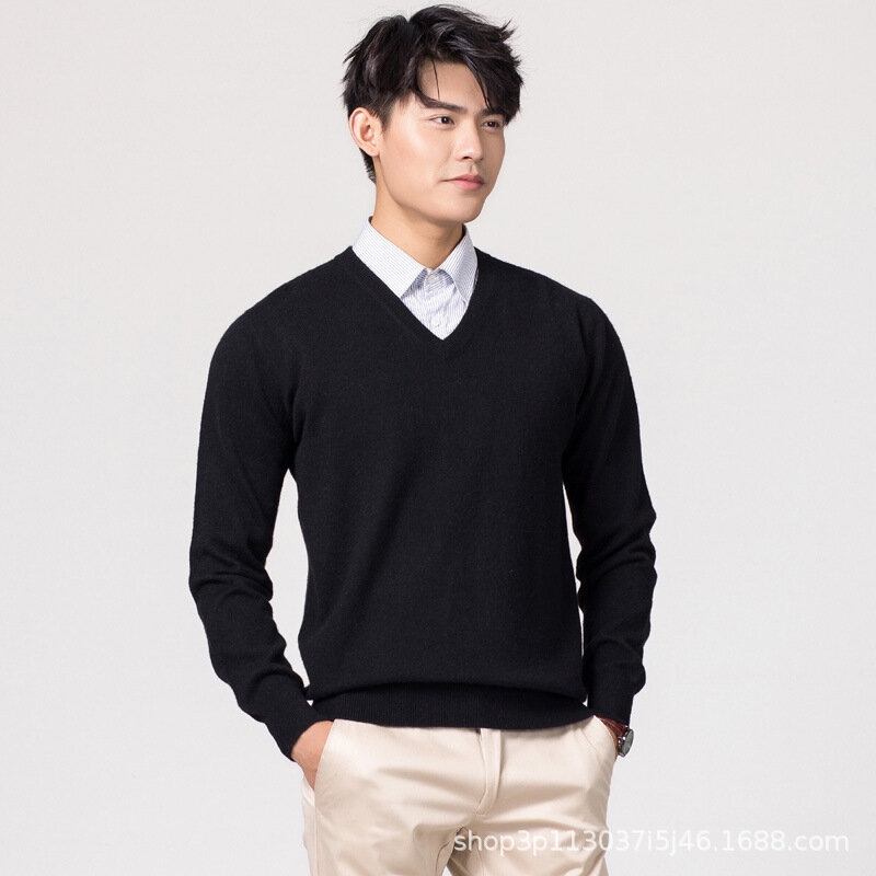 MRMT 2024 nowy męski pulower z okrągłym dekoltem w serek z dekoltem i dekoltem sweter z wełny klasyczny jednolity kolor dopasowany sweter Plus Size podstawowy