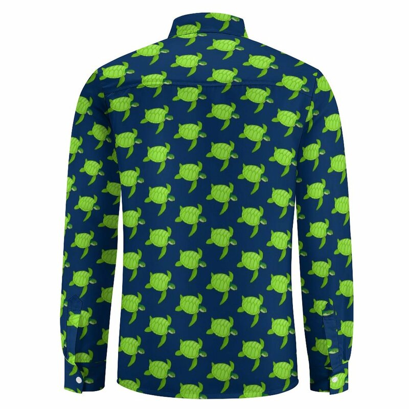 Рубашка мужская оверсайз с длинным рукавом, Повседневная Уличная одежда с принтом зеленых морских черепашек, винтажная блузка с принтом животных, весенняя одежда