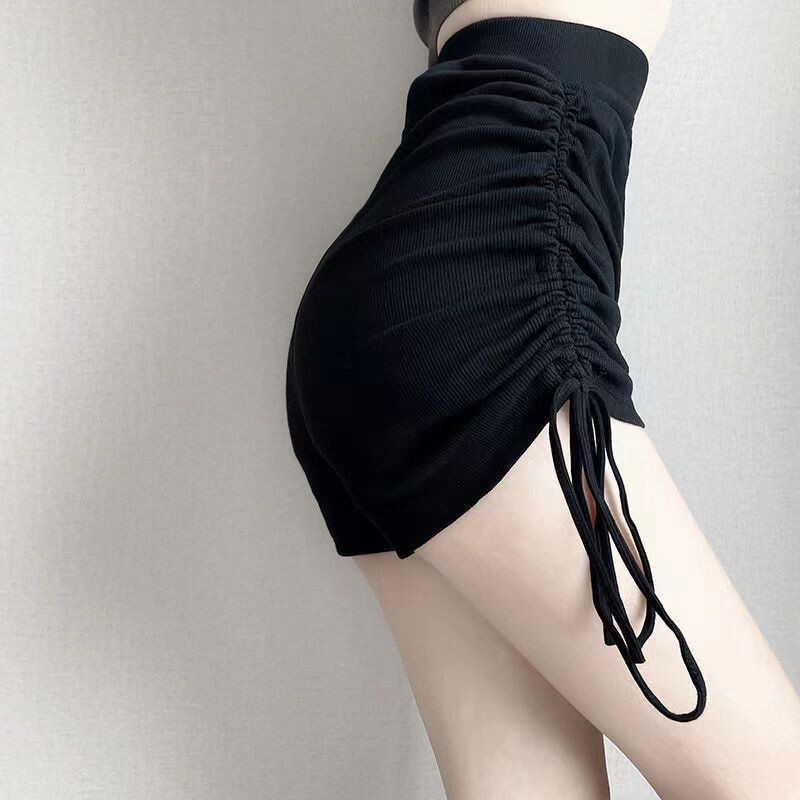 Elastyczne krótkie spodenki damskie plisowane z wysokim stanem seksowne opakowanie do tańca modne spodnie z gorącymi w stylu Casual, letnia