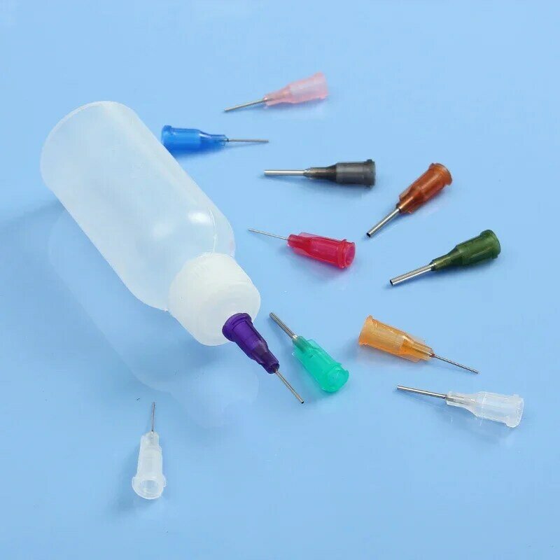 Dispensador de agujas de polietileno transparente, botella dispensadora para pasta fundente de soldadura de colofonia, herramientas con 11 agujas, 30ml/50ml