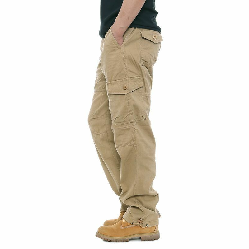 Celana kargo pria 2023 celana panjang kaki lebar longgar pinggang elastis kasual lurus katun gaya Harajuku musim semi musim gugur baru W52