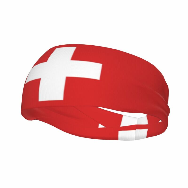 スイス国旗の吸収性スポーツヘッドバンド、ランニング、フィットネススウェットバンド、サイクリング、ジョギング包帯