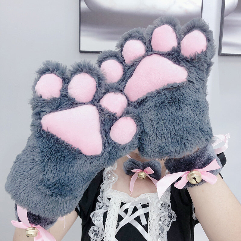 1 Pcs Cute Plush Cat Claw Gloves Japanese Kawaii Anime Cosplay Show Accessories Women Winter Warm Girls Gifts Bear Paw Mittens