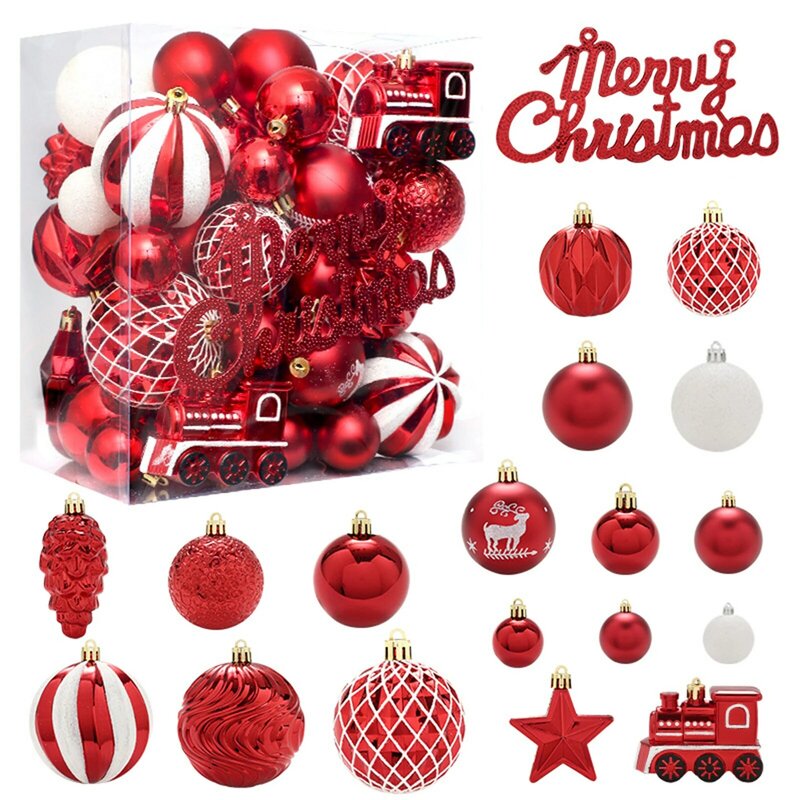 Juego de adornos de bolas de Navidad, decoración de árbol colgante para interiores y exteriores, suministros de fiesta de vacaciones, 65 piezas
