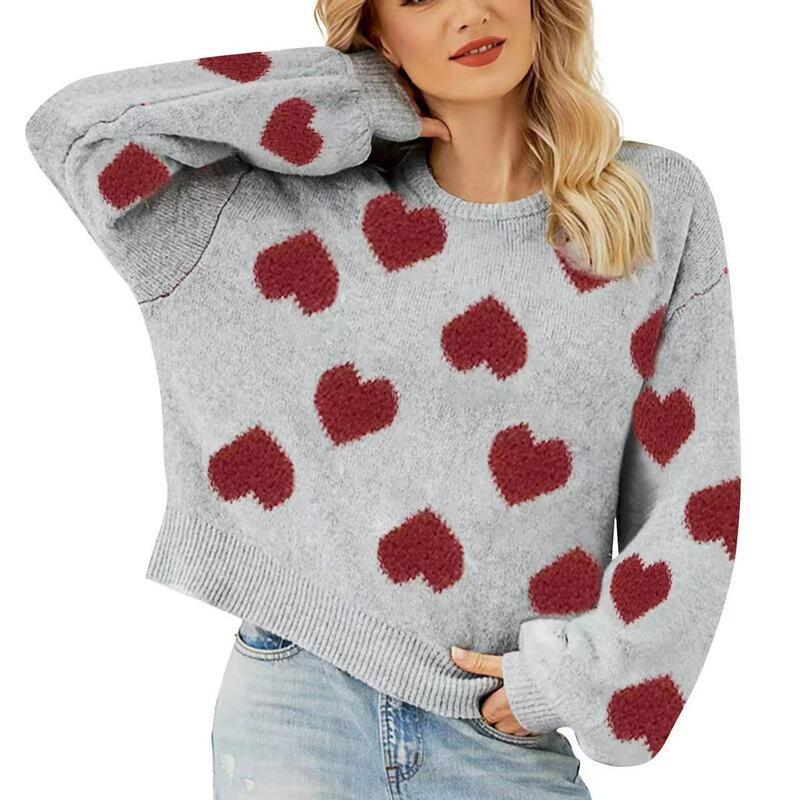 2024 Spring New Love Pattern Knitwear Women's Round Neck Pullover Sweater