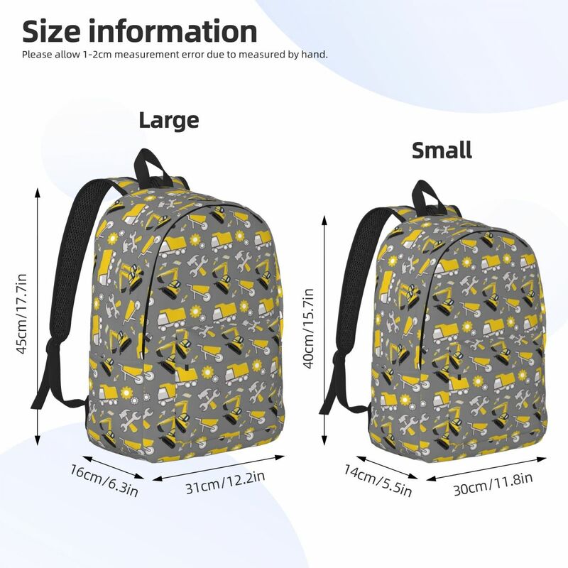 Construction Trucks On Illuminating Yellow And Ultimate Gray for Teens Student School Book Bags Canvas Daypack High College