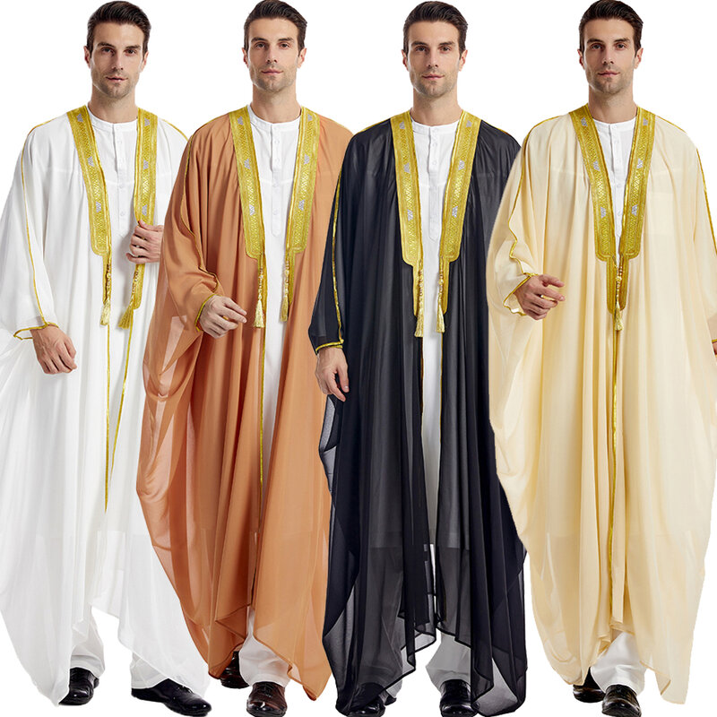 Dubai Saudi Abaya otwarte Kimono muzułmańska długa suknia Jubba Thobe Islam odzież arabska indyk Kaftan Abayas Kaftan bliskowschodni