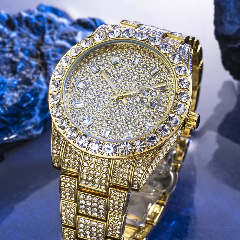 ヒップホップは腕時計男性用aaaダイヤモンドメンズ防水クォーツ腕時計シルバーゴールドレロジオmasculino