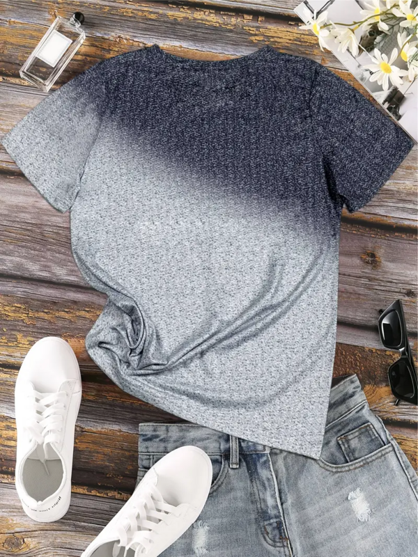 Camiseta feminina com gola redonda estampada padrão de bandeira de manga curta nítida, blusa casual, respirável, moda verão