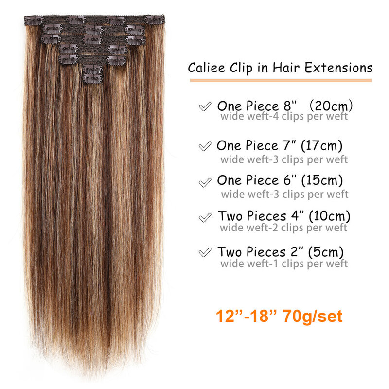 Straight Clip in Hair Extensions Human Hair Seamless Invisible Ombre Chocolate Brown to Caramel Blonde P4/27# Cynosure Hair 70g