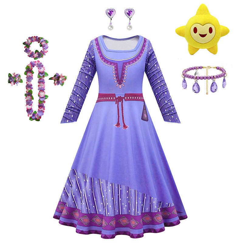 Disney Asha Princess Costume Dress for Kids Girl Fancy Birthday Party Vestidos Carnival Children Cosplay Dress Up 2-10T
