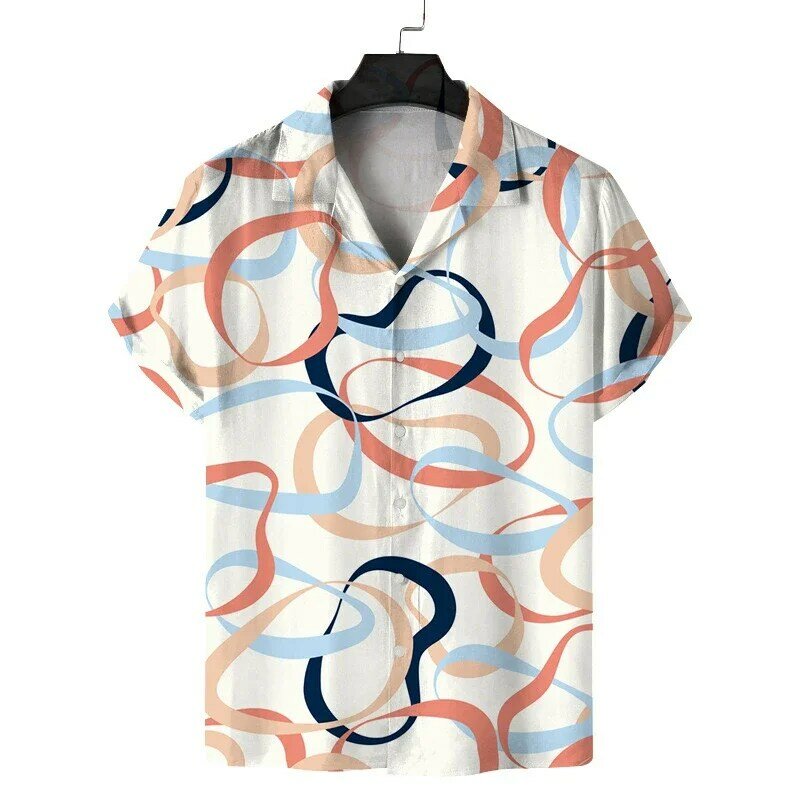 Camisa havaiana de manga curta masculina, padrão impressão 3D, lapela confortável, casual diário, trabalho, férias, verão