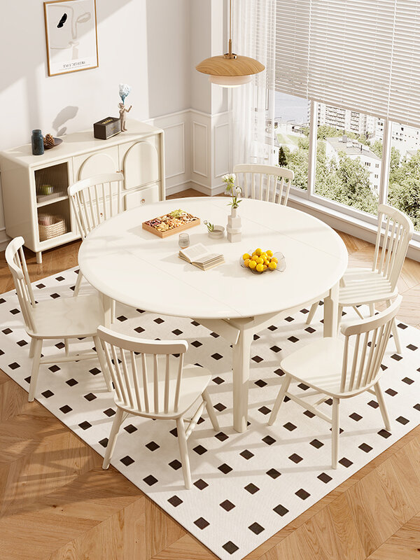 頑丈な無垢材の格納式ダイニングテーブル,折りたたみ式の楕円形の正方形と円形,デュアルユース,アパート