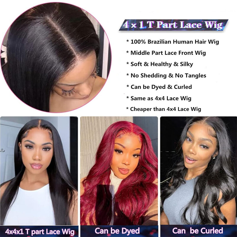 180 Density Glueless 4x4x1 T Part Lace Front Wig Straight Lace Wigs For Women Preplucked Brazilian Cheap Wigs On Sale Clearance