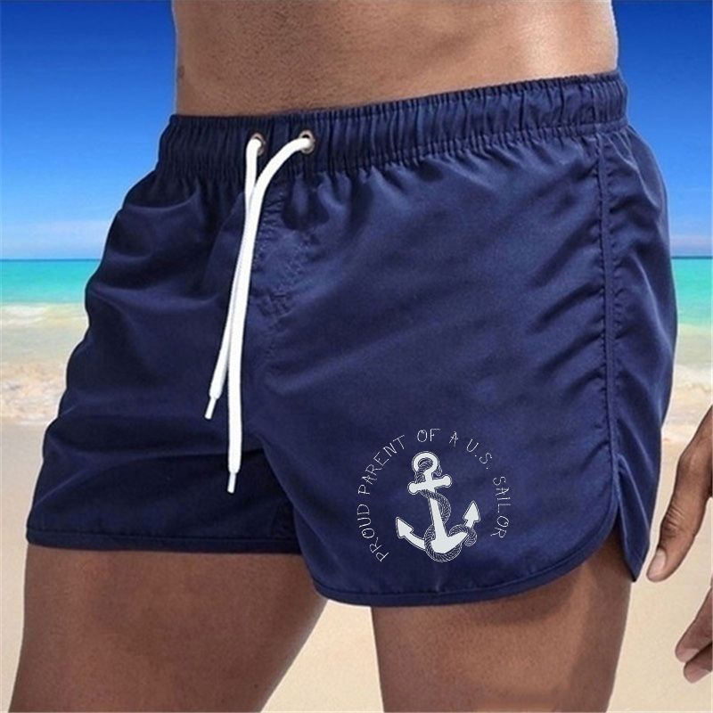 Calções de praia estampados casuais masculinos, calças de natação, roupas de grife, moda verão
