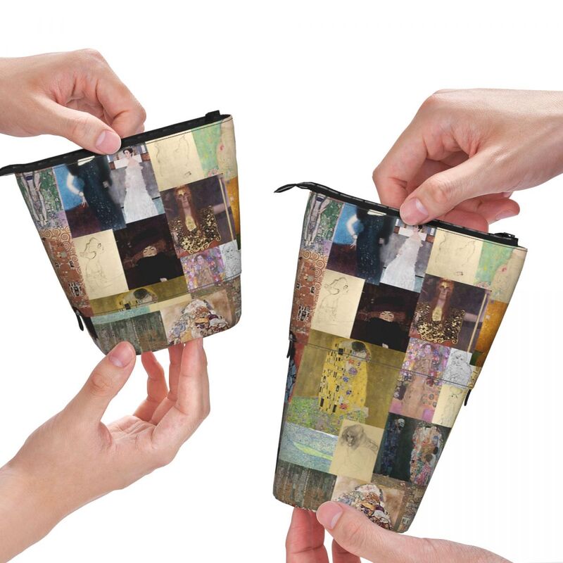 Klimt-caja de bolígrafos con Collage para estudiantes, bolsa de papelería con cremallera para niños, estuche retráctil Vertical para lápices