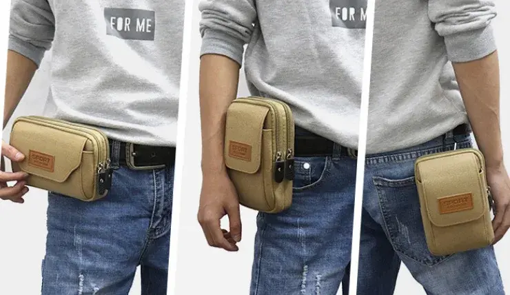 남성용 소프트 파우치 벨트 허리 팩 가방, 작은 포켓 캔버스 허리 팩, 러닝 파우치, 여행 캠핑 가방, 가슴 가방, 6.5 인치