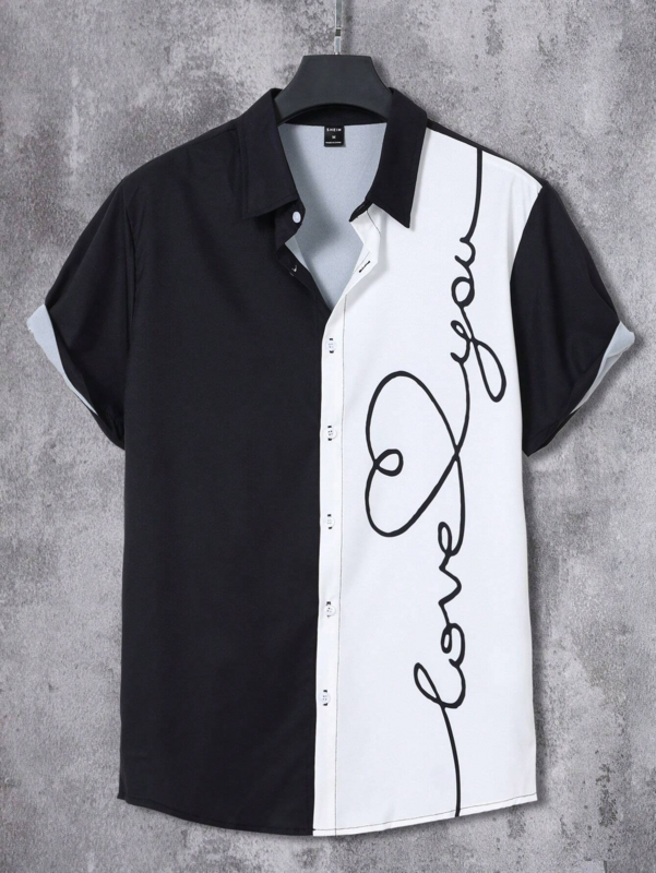 Camisa de manga curta masculina estampada em 3D, moda diária, top casual de moda, roupas masculinas soltas, design simples, verão, 2024