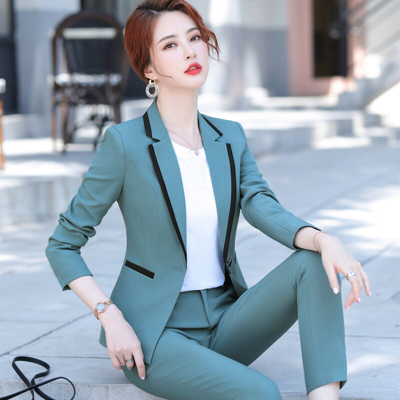 Официальный комплект одежды 9023, деловая одежда, женский зеленый костюм, куртка, темпераментная деловая Корейская версия для студентов колледжа, для интервью
