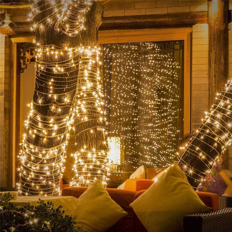 Guirnalda de luces Led de Navidad, luces de hadas de 4 colores, 8 modos, AC220V/110V, iluminación de vacaciones para decoración de bodas y fiestas, 5M10M20M50M