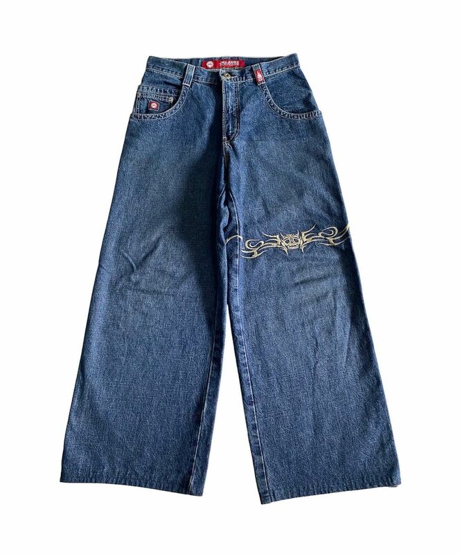 Pantalones vaqueros de estilo americano para hombre, Jeans holgados con estampado de patrón de Hip Hop, Pantalones anchos de cintura alta azules, ropa y2k, 2023