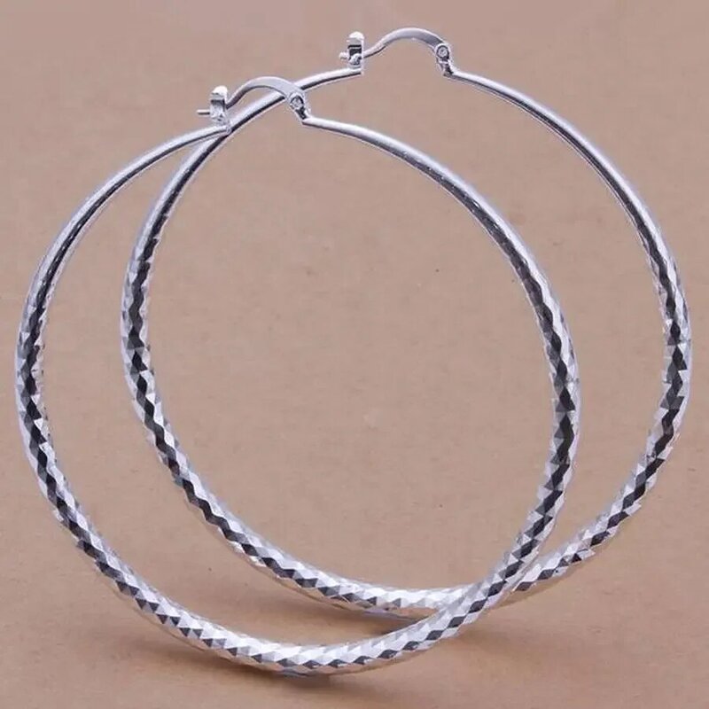Orecchini in argento Sterling 925 di alta qualità donna Lady Noble Fashion Design Beautiful Charm 7cm Big Circle Earring Jewelry