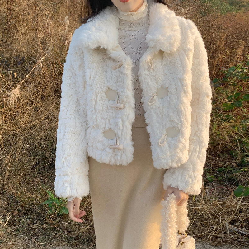 Элегантная зимняя плюшевая куртка, женское теплое кавайное корейское модное офисное пальто, подходящее ко всему винтажное пальто в стиле Харадзюку для девушек, кардиган 2023