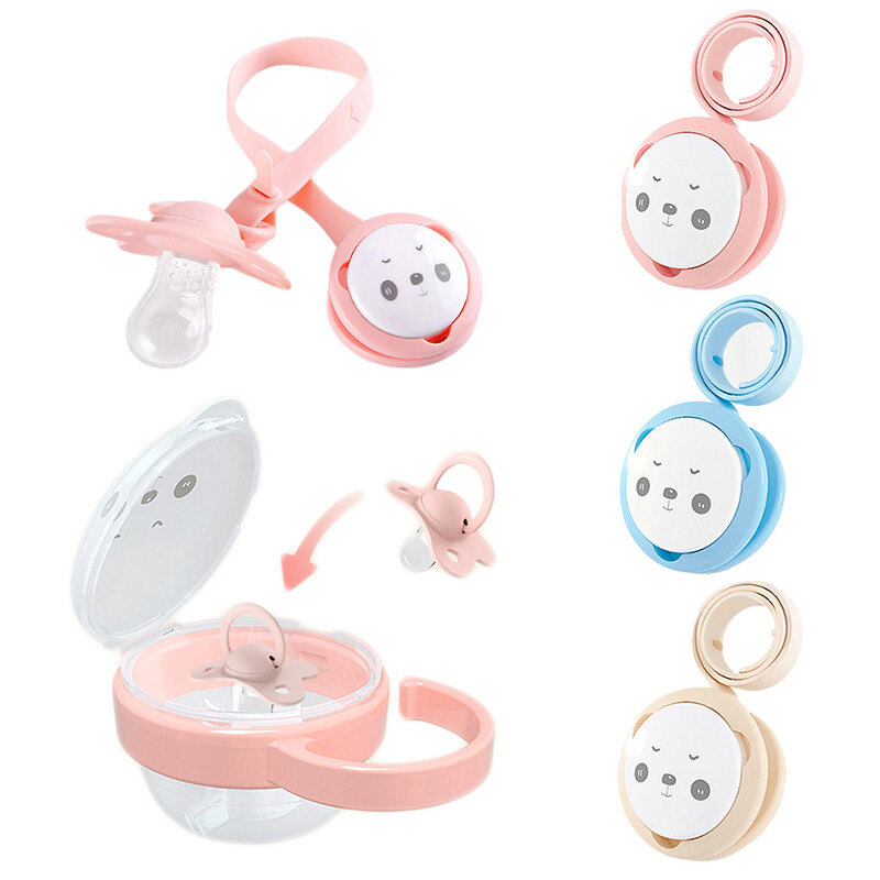 Baby Pacifier Box Pacifier Clip Food Grade Silicone Soother Container Holder Chain Portable Cartoon Anti-lost Pacifier Chain