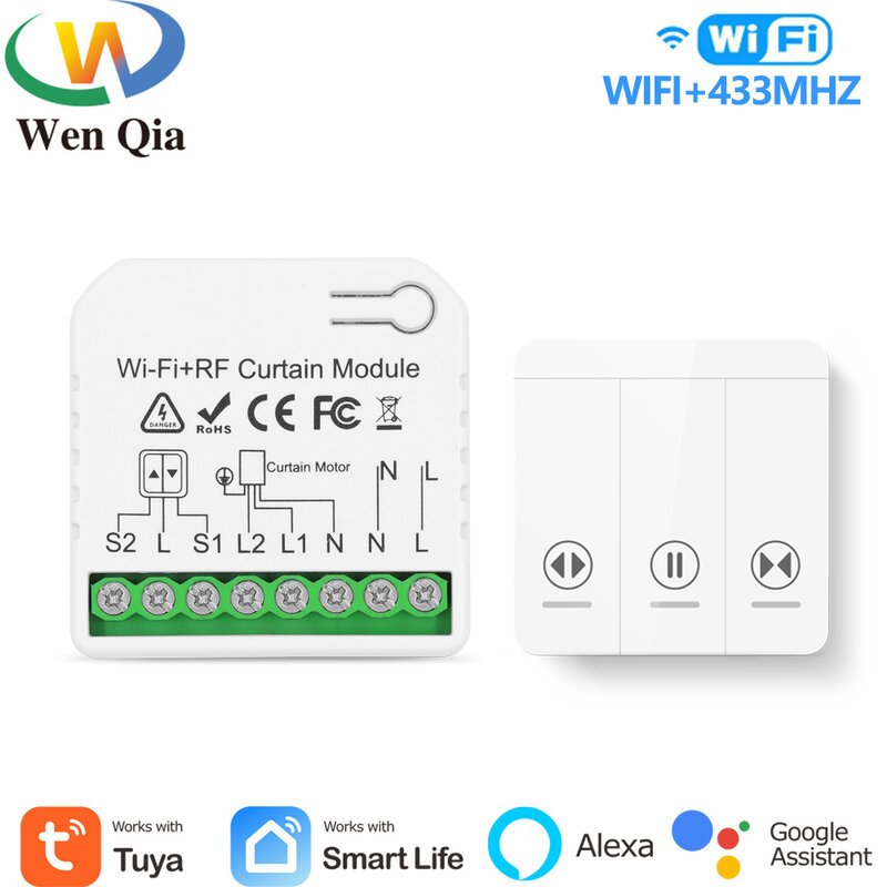 Tuya Smart Life-Interruptor de persiana eléctrica con WiFi, Control remoto RF de 433 Mhz, persiana enrollable eléctrica, Google Home y Alexa