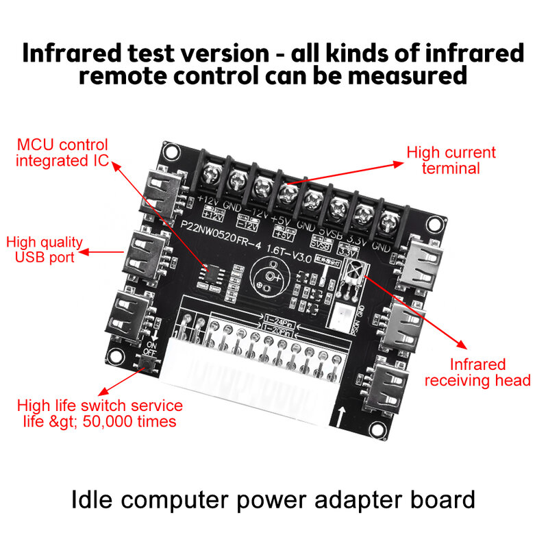 24 Pins Atx Voeding Breakout Board En Acryl Case Kit Module Adapter Power Connector Ondersteuning 3.3V/5V/12V 1.8V-10.8V (Adj)
