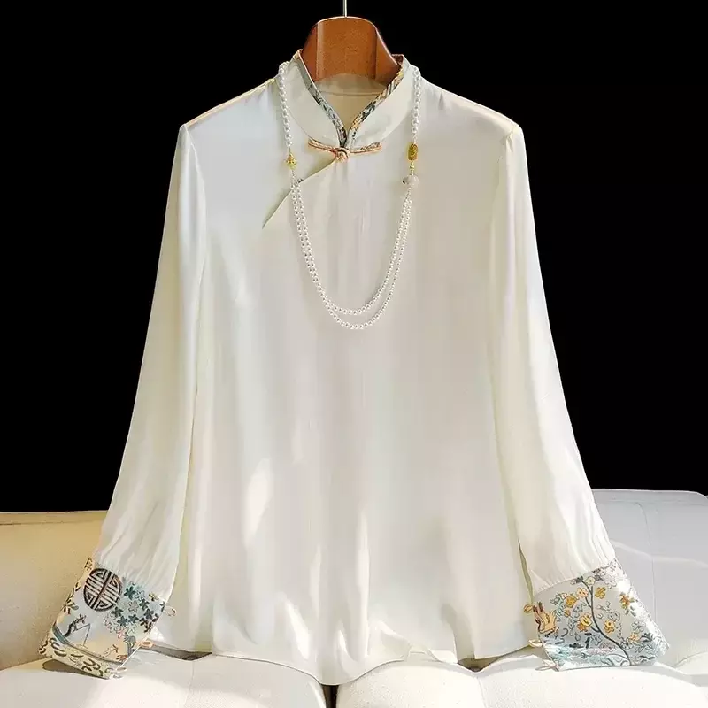 Blusa informal de popelina para mujer, camisa de manga larga con cuello de hoja de loto, estampado de Color sólido, moda sencilla, primavera y otoño, novedad