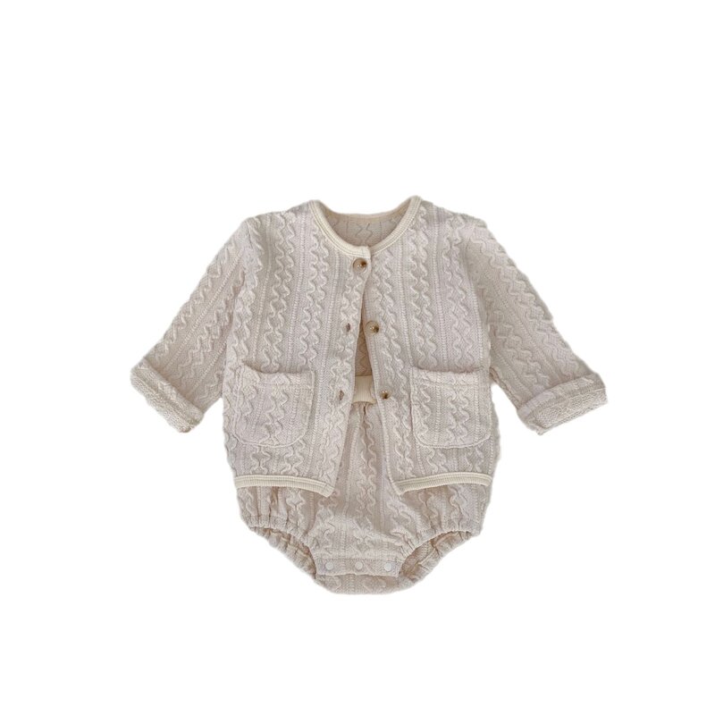 2024 Spring New Baby Girl Long Sleeve Knitted Set Infant Solid Cardigan Coat + Sling Shorts 2pcs Suit Toddler Casual Outfits