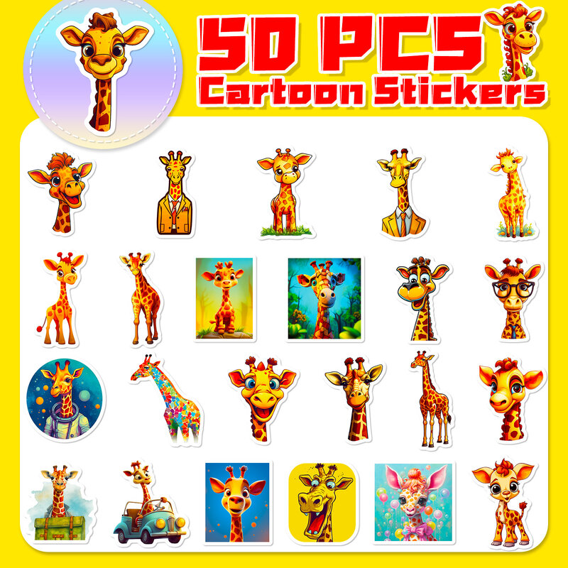 Autocollants graffiti série girafe, dessin animé mignon, adaptés pour ordinateur portable, casque, décoration de bureau, jouet autocollant bricolage, 50 pièces