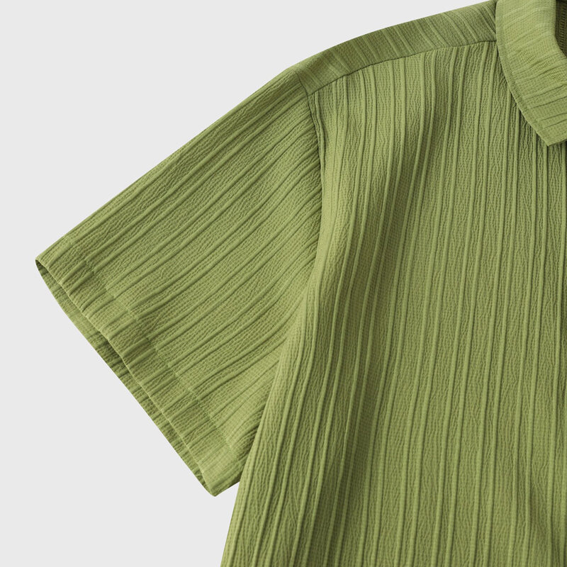 Zielone męskie bawełniane lniane koszule 2024 letnie krótkie guzik na rękawie w dół koszule plażowe na co dzień oddychające przyjęcie świąteczne koszula hawajska