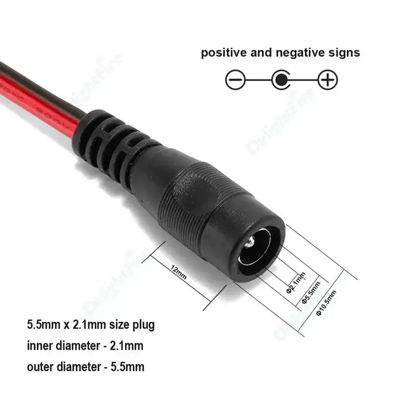 Masculino e Feminino DC Power Pigtail Cable, Barrel Jack, fio conector para LED Strip, CCTV, Camera Power Adapter, 18awg, 5.5x2.1mm, 5V, 12V, 24V