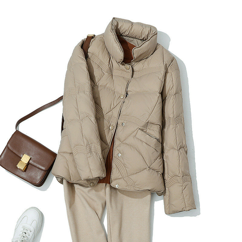 暖かい白いダックダウンジャケット,新しい秋冬コレクション,シングルブレストのコート,女性のカジュアルなショートパンツ,大きいサイズ