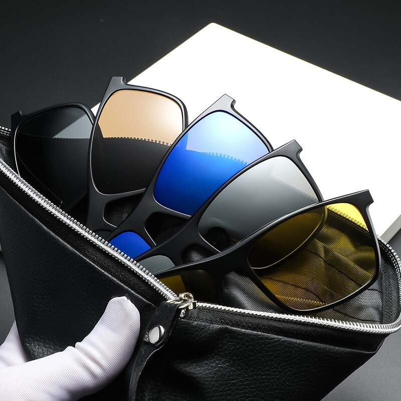 Eyeglasses Frame Men With 5 PCS Clip On Polarized Sunglasses Spectacle Magnetic Glasses Male UV400 Eyeglasses 2509