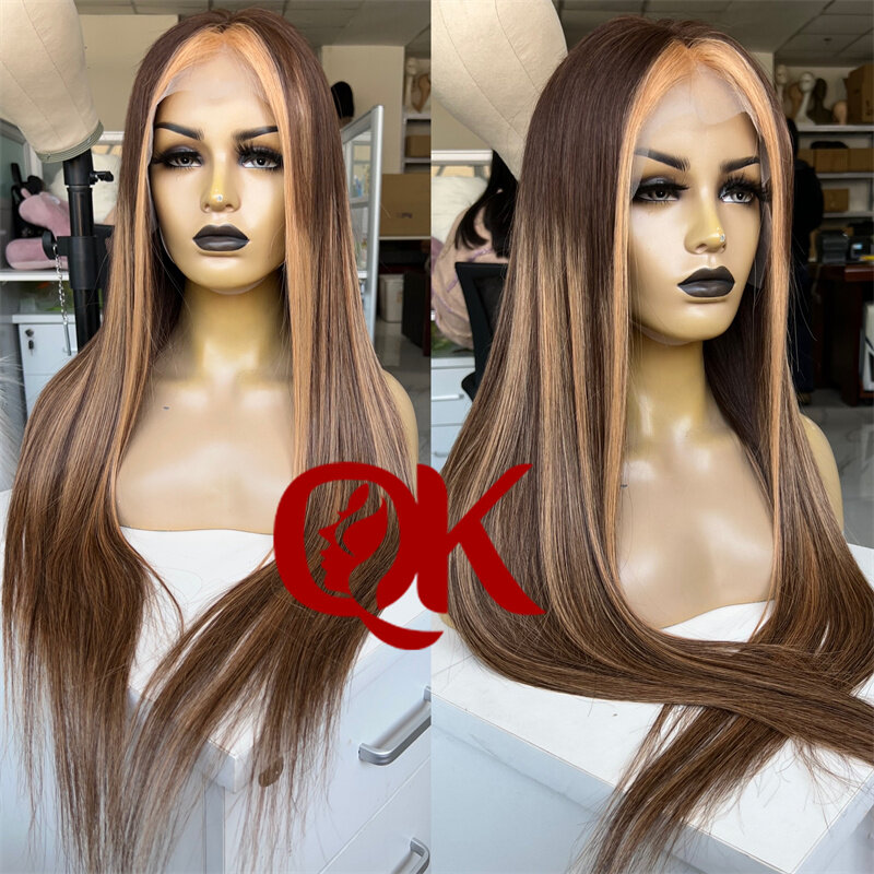 QueenKing hair 13x4 Lace Front Remy Human hair Color Wig Balayage Hightlight Lace Wig 200% Density  Ombre Color Wigs for women